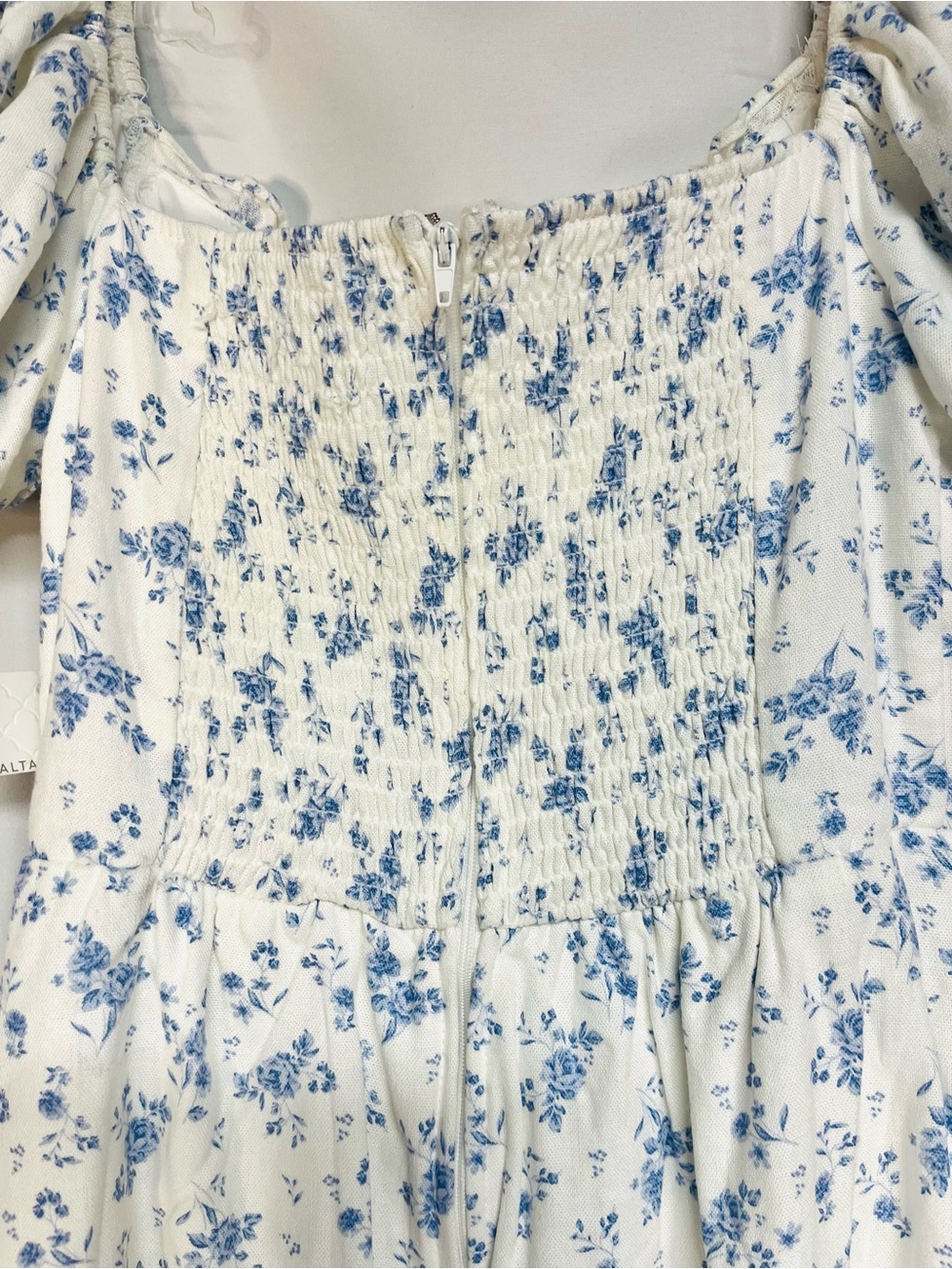 Altar'd State White Mini Dress with Blue Floral Print - NWT - Picture 4 of 12